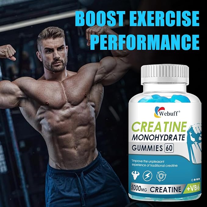 Creatine Gummies Monohydrate Complex 5000mg 60 Count Gummies Taurine + Vitamin B6 for Muscle Strength, Muscle Builder, Energy Boost, Pre Workout (60 Count (Pack of 1))