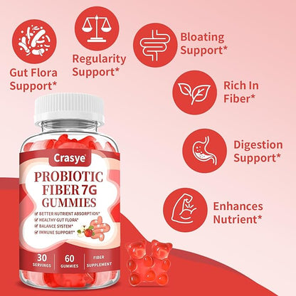 Fiber Gummies for Adults, Probiotic Fiber Gummy Sugar Free Fiber Supplement for Women Men Digestive Regularity Health Support Gut and Immune Wellness - 60 Gummies