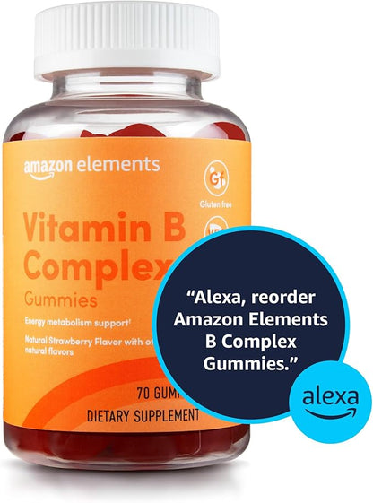 Amazon Elements - B-Complex, Supports Immune and Normal Energy Metabolism, 70-Day Supply, Vegan, Adult, Non-GMO (Previously Revly), 70 Gummies (Pack of 2)
