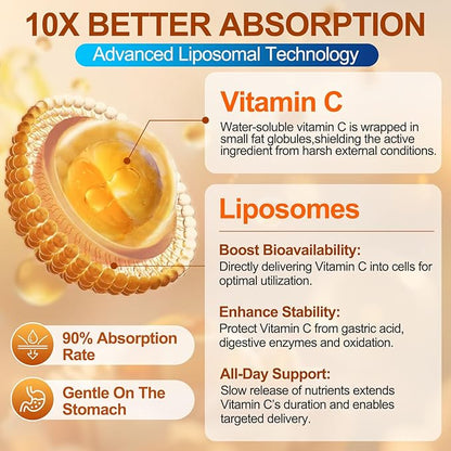 Liposomal Vitamin C Gummy for Adults: Organic Chewable Extra Strength Vitamin C and Zinc Gummies Plus Zinc D3 Elderberry Echinacea - Natural Orange Flavor Sugar Free Immune Support(120Count)