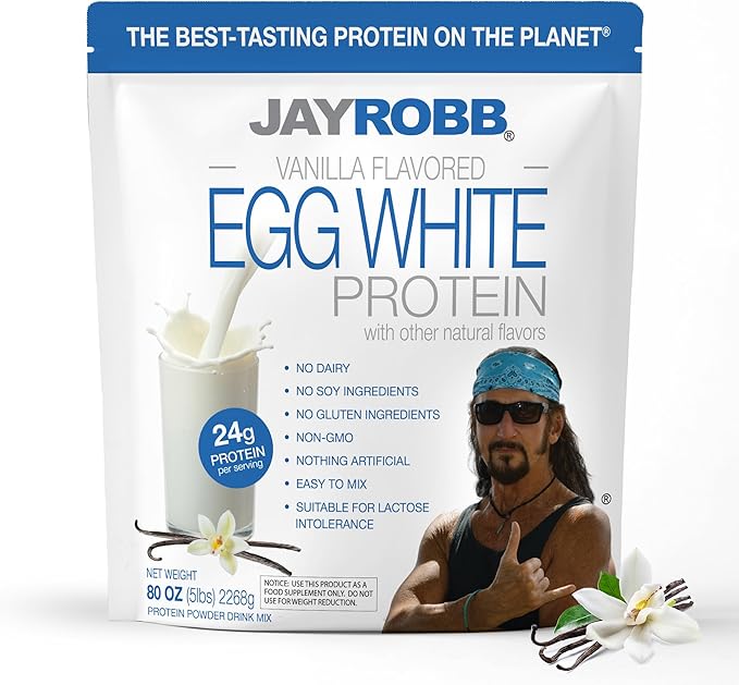 JAYROBB Vanilla Egg White Protein 80 oz, 5 Pound Bag
