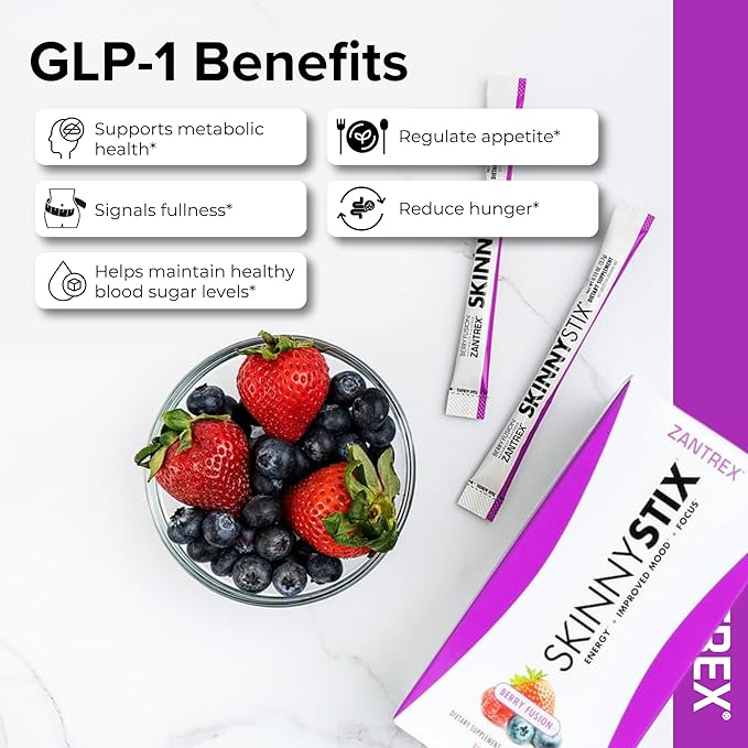 Zantrex SkinnyStix Berry Fusion GLP-1 Support Drink Mix, Energy & Metabolic Support Powder, Appetite Control, 15 Single-Serving Packets