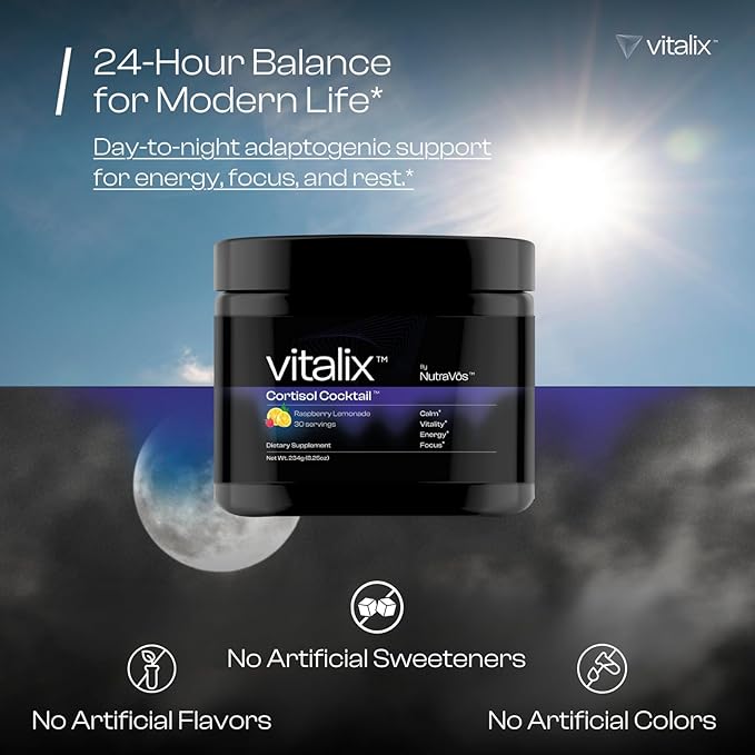 Vitalix – Cortisol Reducer & Adaptogen Drink Mix with Ashwagandha KSM 66, Magnesium Glycinate 200mg, L-Theanine 200mg, Vitamin C 500mg & Electrolytes – Raspberry Lemonade – 30 Servings