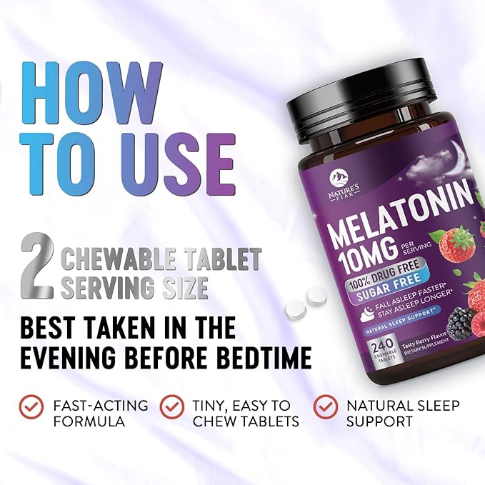 Melatonin 10mg Per Serving - Fast Dissolve Sleep Support Supplements for Adults - Extra Strength Melatonin Tablets for Restful Sleep Support, Strawberry Flavor, Vegetarian - 60 Day Supply