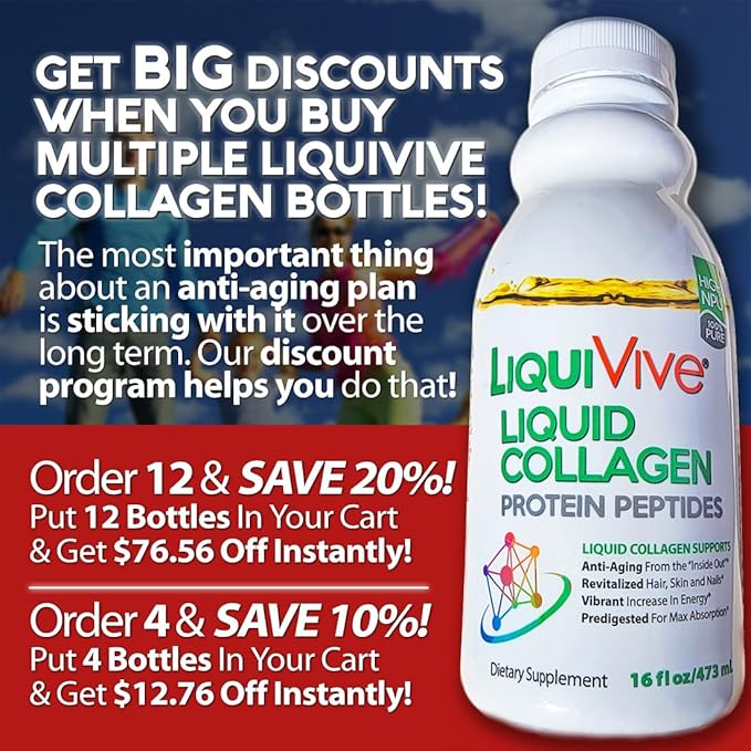 LiquiVive Liquid Collagen Protein Peptides Concentrate | Pure Hydrolyzed Super Multi Collagen Hydrolysate Health Drink | Higher Direct Absorption Than Powder Pills & Capsules | Colageno Liquido