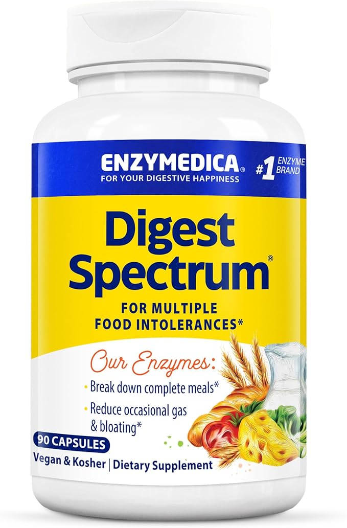 Enzymedica Digest Spectrum, Advanced Digestive Enzymes for Women and Men, Supports Digestion and Multiple Food Intolerances, Fast-Acting Formula for Gas and Bloating Relief, 90 Capsules