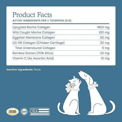 Fera Pets Cat & Dog Collagen Powder - Bone, Gut, Joint and Skin Supplement - 5 Types of Collagen + Clinically Studied UC-II® - 4.23 oz
