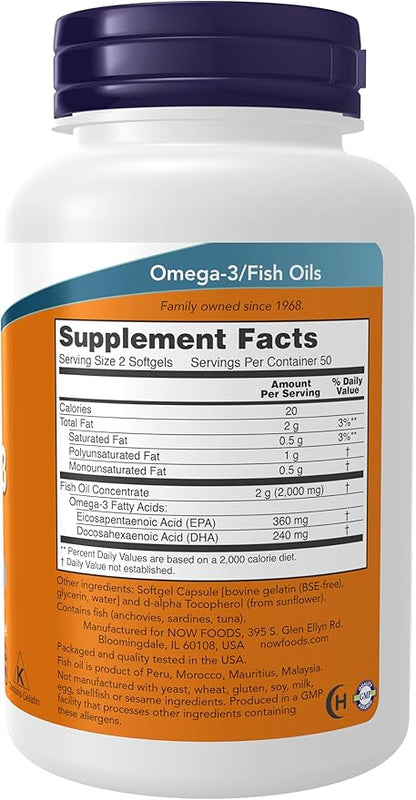 NOW Foods Omega-3-100 Softgels (Pack of 2)