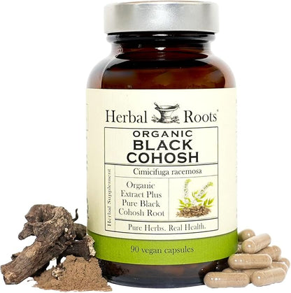 Herbal Roots Organic Black Cohosh Root | Extra Strength | Menopause and Menstrual Support for Women | 90 Capsules, Vegan