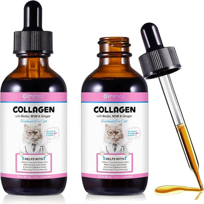 Collagen for Cats, Liquid Collagen for Cat, Liquid Skin and Coat Itch Relief for Cat with Biotin, Collage Supplement for Cats Salmon Flavor-120ml