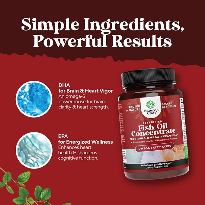 Omega 3 Fish Oil Supplement - EPA DHA Fish Oil Omega 3 Supplement with Immune Booster Brain Vitamins - Burpless 2000 mg per Serving for Mood Boost Liver Support and PMS Relief Support - 60 Count