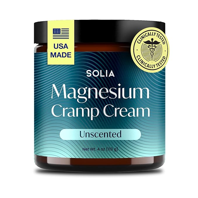 Solia Magnesium Cream, USA-Made Unscented Topical Magnesium Lotion for Feet Soreness, Muscle Balm Mag Oil Body Butter, Foot Cream for Feet, Rub for Muscle Soreness, 4oz