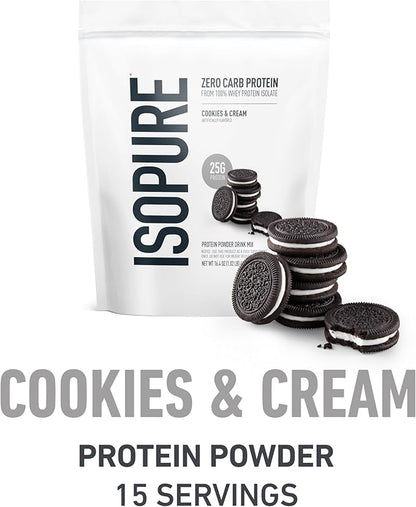 Isopure Bundle of Zero Carb 100% Pure Whey Isolate Protein Powder, Cookies & Cream, 25g Protein Per Serving, 1 Lb, 15 Servings + Isopure 100% Pure Creatine Monohydrate Powder, 100 Servings