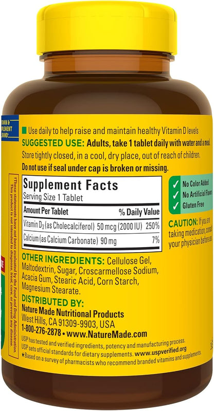 Nature Made Vitamin D3 2000 IU (50 mcg), Vitamin D Supplement for Bone, Teeth, Muscle and Immune Health Support, 400 Tablets, 400 Day Supply