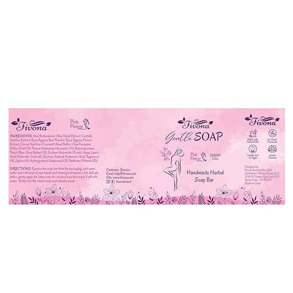 FIVONA Pink Yoni Soap Bar Set of 3 - Gentle Feminine Wash & Body Cleansing Bars, Herbal Soap with Natural Ingredients - 3 x 5.3 oz - Includes Mesh Foaming Net for Rich Lather & Light Exfoliation