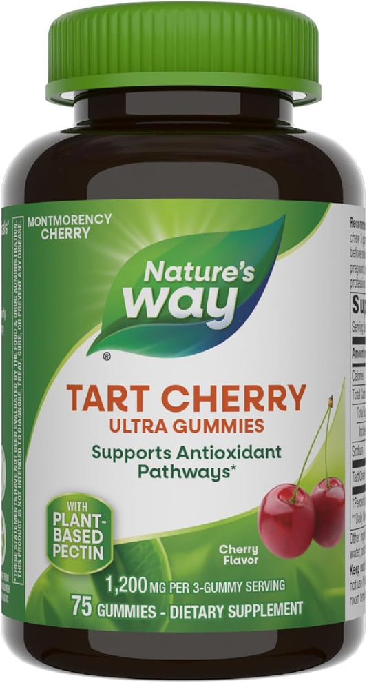 Nature's Way Tart Cherry Ultra Gummies, Antioxidant Support from Anthocyanins*, 1,200 mg per 3-Gummy Serving, Cherry Flavored, Gluten Free, Vegetarian, 75 Count (Packaging May Vary)