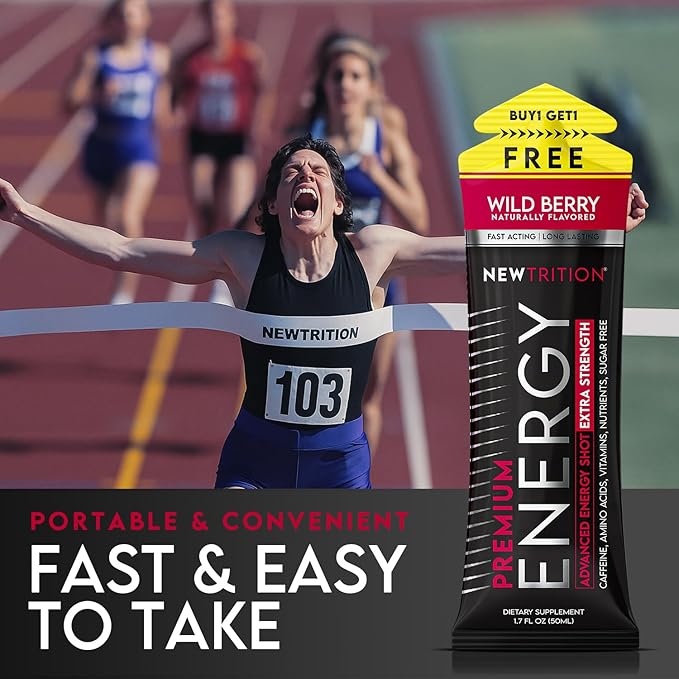 NewTrition® Extra Strength Energy Shots, 1.7 fl oz - 250mg Caffeine with Vitamin B & Amino Acids, Sugar-Free, Zero Calorie Vitamin Energy Drink for Focus & Endurance (Pack of 12, Wild Berry)
