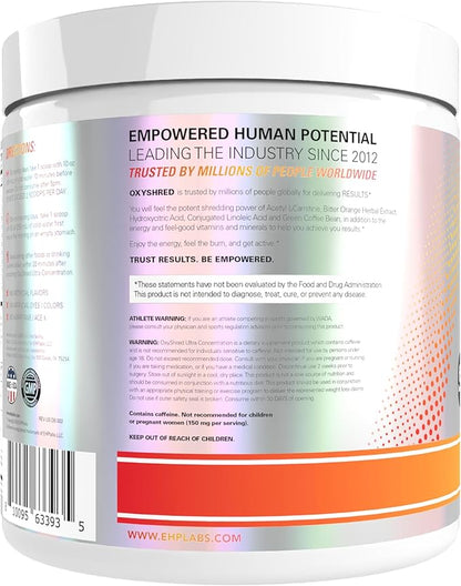 EHP Labs OxyShred Pre Workout Powder - Preworkout Powder with L Glutamine & Acetyl L Carnitine, Energy Boost Drink - Peach Mango, 60 Servings
