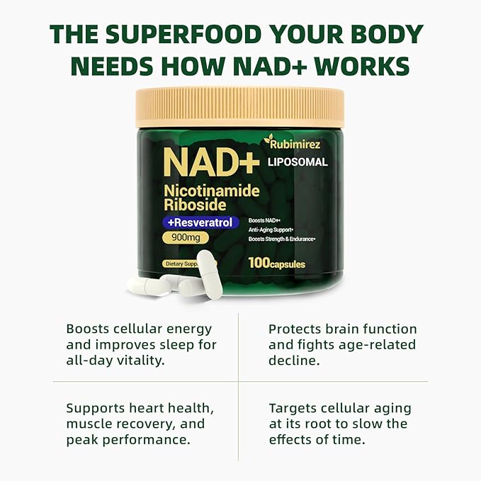 NAD+ Supplement with, Nicotinamide Riboside & Resveratrol 900mg – Anti-Aging Support for Women & Men, NMN Alternative, Vegan Non-GMO - 100 Capsules, 2 Pack