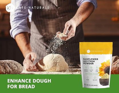Kate Naturals Sunflower Lecithin Powder for Baking Bread, Gummies, Cooking. Lecithin Supplement for Clogged Milk Ducts. Substitute for Soy Lecithin Powder (12oz, Non-GMO)