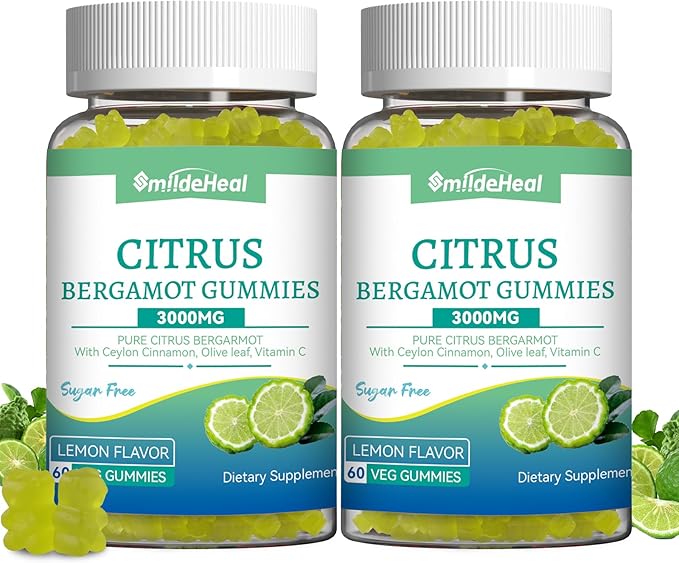 Citrus Bergamot Gummies 3000mg, Bergamot Supplement for High Cholesterol, Cholesterol Lowering Supplement for Heart, Immune System & Anti-Aging, Sugar Free Vegan 120 Gummies