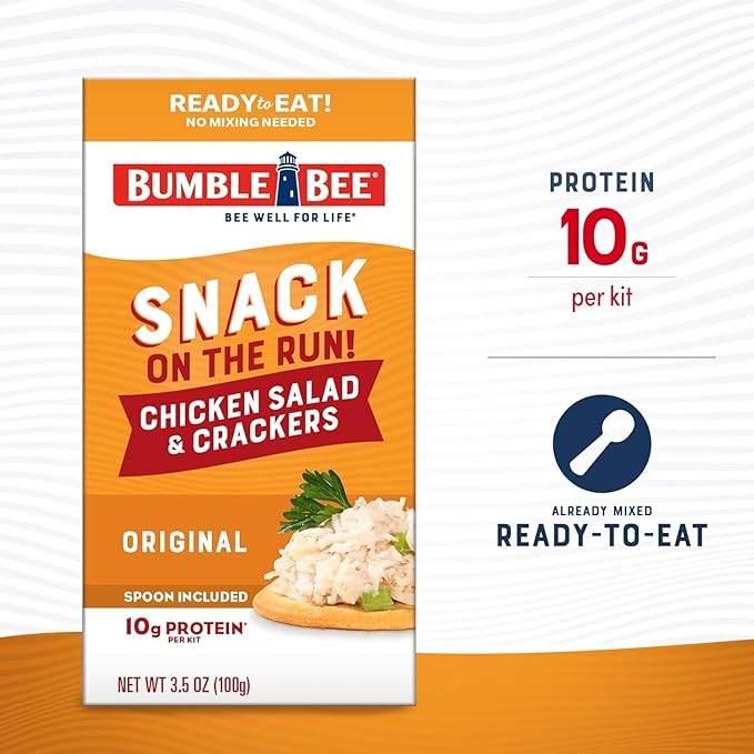 Bumble Bee Snack On The Run! Bulk Protein Snack Packs - Original Tuna Salad and Classic Chicken Salad with Crackers - Ready to Eat Easy-Open Can (Pack of 24)