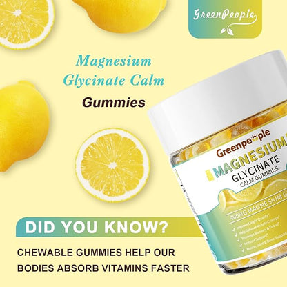 GREENPEOPLE Magnesium Glycinate Gummies 400mg - Sugar Free Magnesium Supplement with Magnesio Citrate, Vitamin D, and B6 for Calm Support & Sleep for Adults - High Absorption - Lemon Gummies