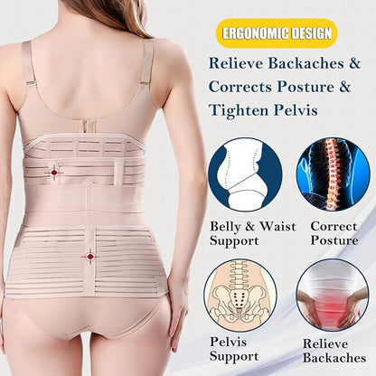 ChongErfei Postpartum Support Recovery Belly Wrap Waist/Pelvis Belt Body Shaper Postnatal Shapewear (Beige, XXL)