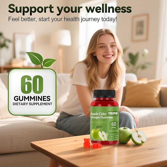 Apple Cider Vinegar Gummies with B12, ACV Supplement Gummy Vitamins,Gluten Free, Vegan, Non-GMO, 120 Count
