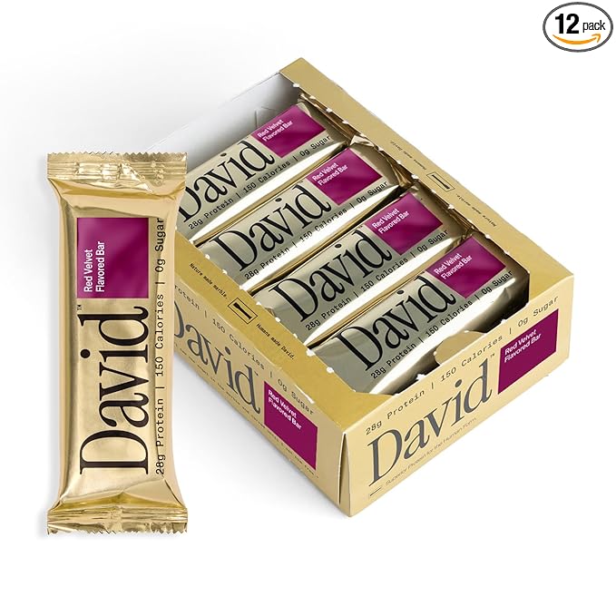David High Protein Bars - 0g of Sugar, Low Carb, Gluten Free - 28g of Protein, 150 Calories - On-The-Go Snack - Red Velvet, Pack of 12
