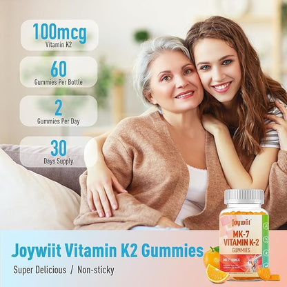 Vitamin K2 MK-7 Gummies 100mcg, Extra Strength K2 Vitamin Supplement for Bone & He-Art Support, Chewable Natural Orange Flavor, Non GMO, Vegan, 60 Gummies