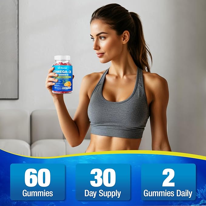Vegan Omega-3 Gummies for Adults – Sugar-Free, Algae-Based DHA 600mg & EPA 300mg, with Vitamins A, C, E, Zinc – Omega 3 Fish Oil Alternative, 60 Count