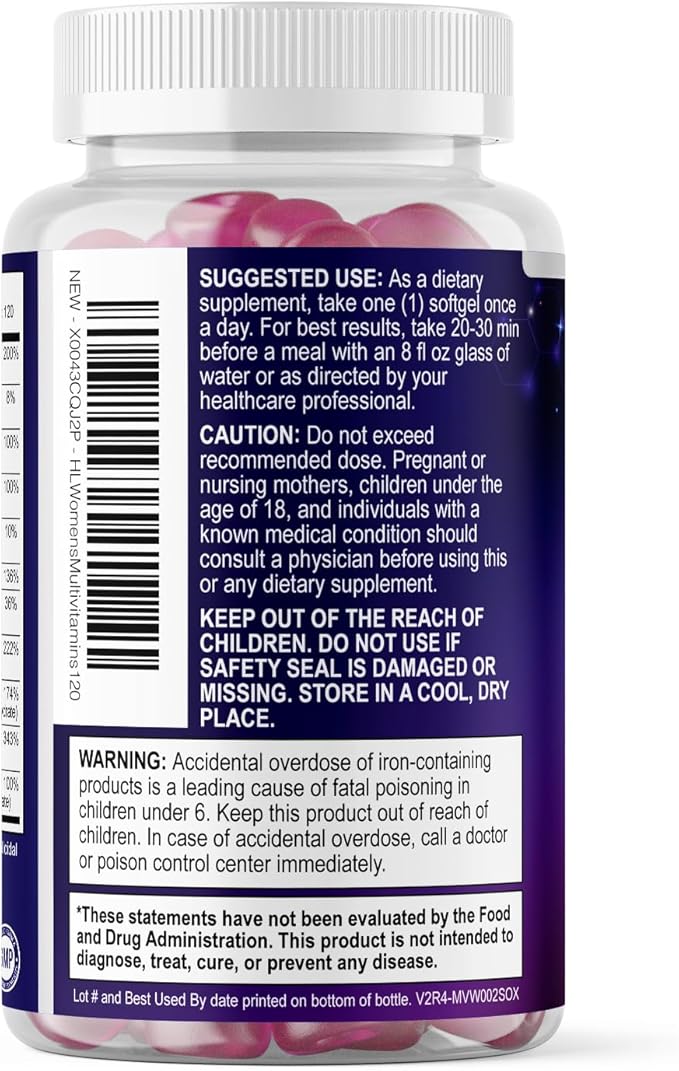Multivitamin For Women - Complete Daily Woman's Multivitamins with Biotin, Calcium, Folic Acid, Iron, Zinc, Vitamin A, C, D, E & B Vitamins, Women's Hair Skin and Nails Supplements - 120 Softgels