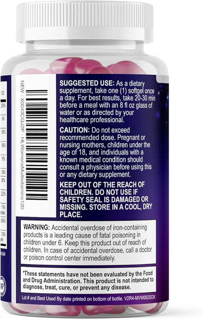 Multivitamin For Women - Complete Daily Woman's Multivitamins with Biotin, Calcium, Folic Acid, Iron, Zinc, Vitamin A, C, D, E & B Vitamins, Women's Hair Skin and Nails Supplements - 120 Softgels
