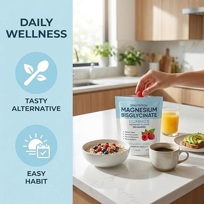Magnesium Bisglycinate Gummies, 400mg Magnesium Bisglycinate Chelate with Sea Salt & Raspberry Powder, Vegan, 60 Gummies (2)