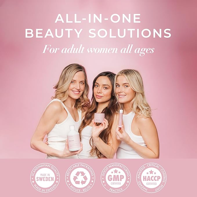Swedish Collagen Deluxe | 12,500 mg Hydrolyzed Marine Collagen Liquid Supplement - 60 x 25 ml Daily Shots (2 Pack, 30 in Each) | Hyaluronic Acid, Biotin and Vitamin C for Hair, Skin, Nails and Joints
