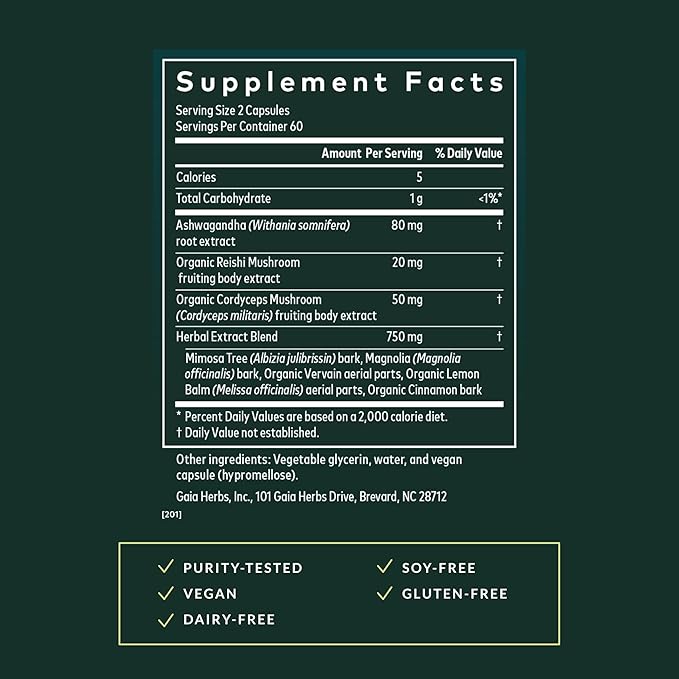Gaia Herbs Adrenal Health Nightly Restore - Herbal Supplement with Ashwagandha, Magnolia Bark, Cordyceps, Lemon Balm & More* - 120 Vegan Liquid Phyto-Caps (60 Servings)