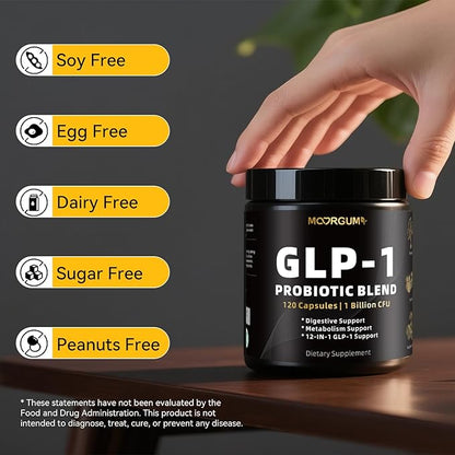 GLP-1 Support Probiotic Blend Capsules 120 Count - Glp1 Booster with Berberine, 1 Billion CFU, 5 Probiotic Strains - 1500mg Glp1 Blend Supplements, for Gut Health, Digestive Wellness Support