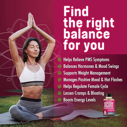 Hormone Balance + Probiotics for Women- Natural Menopause Relief, Weight Management, Bloating, Hot Flashes, PMS | Organic Maca, Chasteberry, Dong Quai & Black Cohosh | Non GMO |120 V Capsules