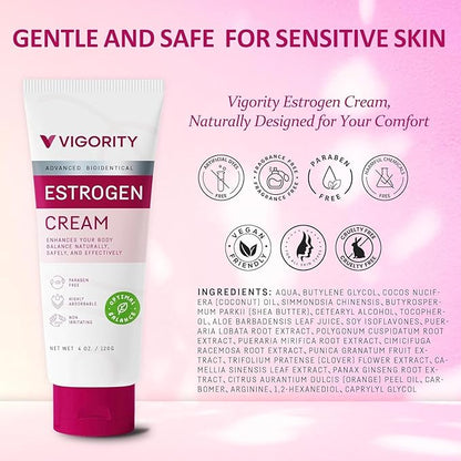 Vigority Estrogen Cream For Women, Natural Bioidentical Menopause Relief & Hormonal Moisturizer for Face, Neck & Body - Menopause Support for Hot Flashes, Menstrual Cycle - 2 Pack