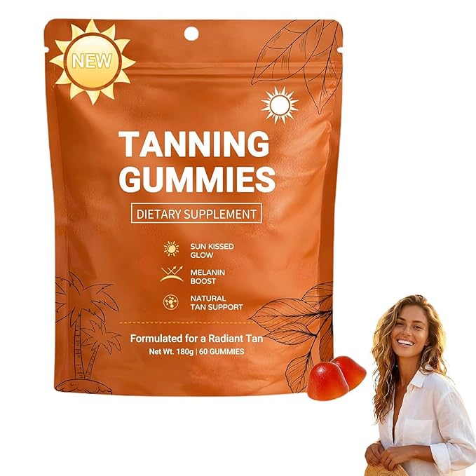 2026 New Tanning Gummies for Women, Skin Radiance & Hydration for Natural Looking Glow, Bronzing, with Vitamin C & E, Astaxanthin, Beta Carotene, Vegan & Sugar Free, Non-GMO, 60 Count (1 Pcs)