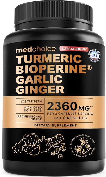Extra Strength Turmeric Capsules - High-Absorption 2360 mg Curcumin Supplements, Non-GMO Blend for Digestive Comfort & Daily Support - Organic Turmeric Supplement with Black Pepper (120ct, Pack of 1)