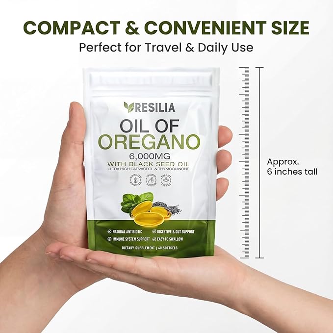 Softgels with Black Seed Oil 6000mg – Organic Oregano Oil Capsules for Immune & Digestive Support – Non-GMO, Gluten-Free Softgels – 180 Count (Pack of 3)