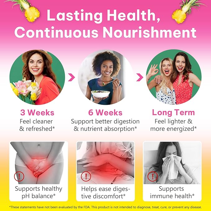 2 Pack Women's Probiotic Gummies for Vaginal Health - pH Balance & Immune Support Supplement, Pineapple Flavor, 120 Count | Feminine Care Vitamins for Women