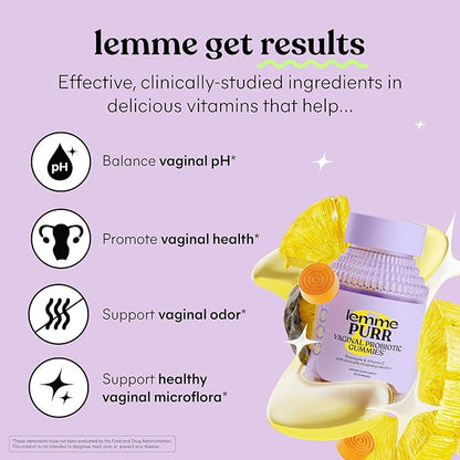 Lemme Purr Vaginal Probiotic Gummies for Women - Balanced pH, Healthy Odor, Yeast Balance & Flora Support + Vitamin C for Immune Health - Tasty Pineapple (60 Count) (Pack of 2)