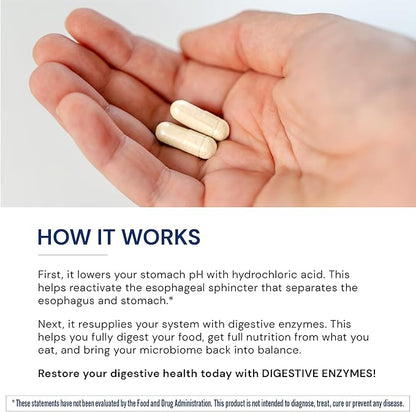 BodyHealth Digestive Enzymes Full Spectrum Digestive Support (180 caps), Betaine, Pepsin, Pancreatin BPP Loaded with Enzymes and Probiotics, Relief for Stomach Bloating, Heartburn, Gas, Constipation