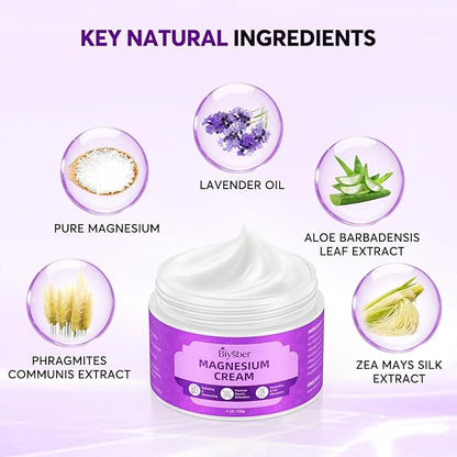 Topical Magnesium Lotion Cream for Sleep: Natural Magnesium Body Butter for Sweet Sleep/Leg Cramps/Feet/Arms/Muscle Pain Relaxation - Calm Moisturizing Day and Nightime Cream for Women and Men 4 oz