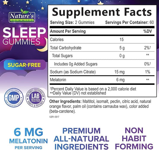 Sleep Gummies 6mg Per Serving - Sugar Free Melatonin Gummy Supplement for Adults - Natural Zero Sugar Sleeping Gummy for Adults & Kids, Orange Flavored, Extra Strength Sleep Support - 120 Gummies