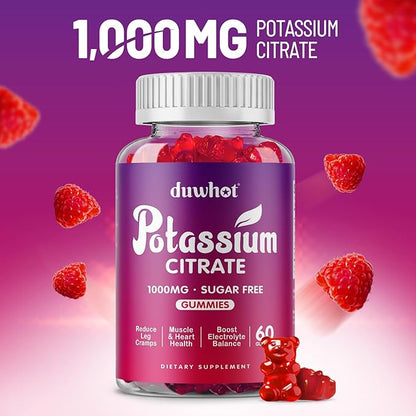 duwhot Potassium Citrate 1000mg Gummies, Potassium Supplement for Adults Women & Men, Support Leg Cramps & Muscle Health, 120 Chewables