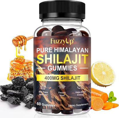 Shilajit Gummies, 60 Count, Himalayan Shilajit for Men and Women, Contain 85+ Trace Minerals, Non-GMO, Natural & Organic, Helps Boost Energy, Focus & Mood, Immune Support
